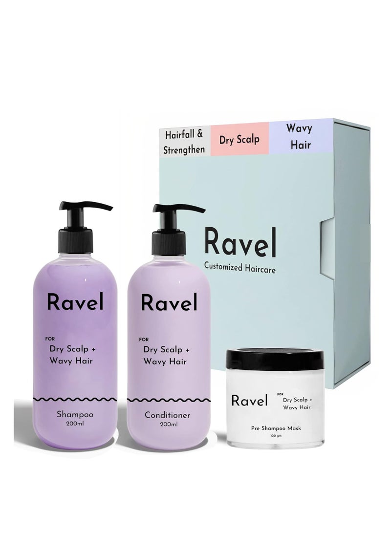 Ravel Customized Hair Fall Control Kit Strengthen Regimen for Dry Scalp Wavy Hair Shampoo 200ML and Conditioner 200ML and Scalp Mask 100ML Pack of 3