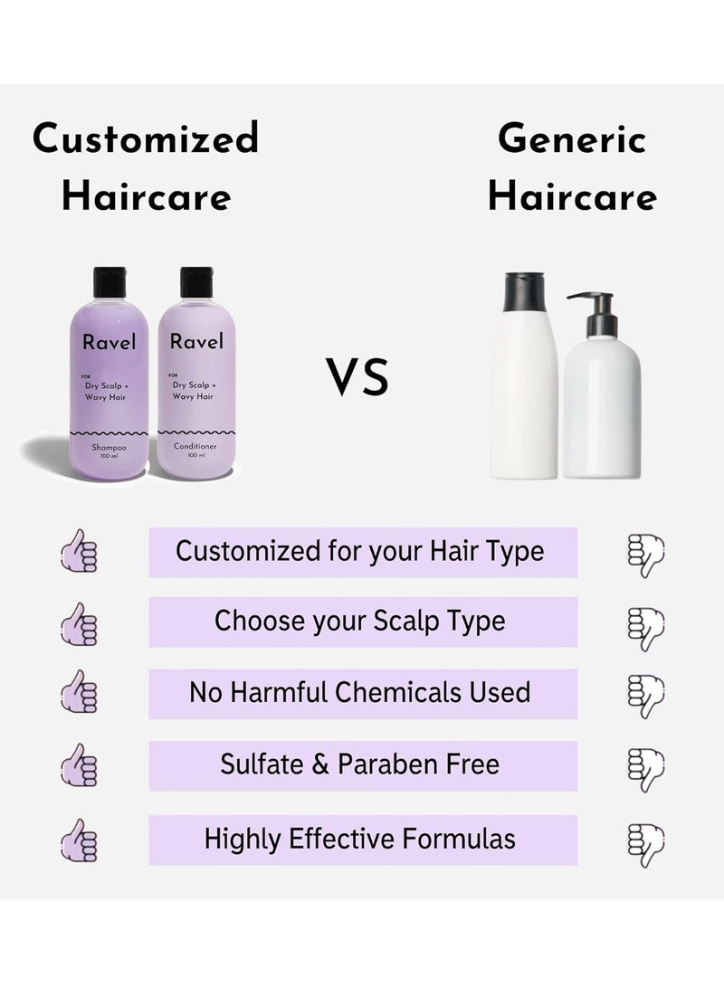 Ravel Customised Hair Care Set For Dry Scalp Wavy , HAIR Shampoo 200ml and Hair mask 100g Pack of 2