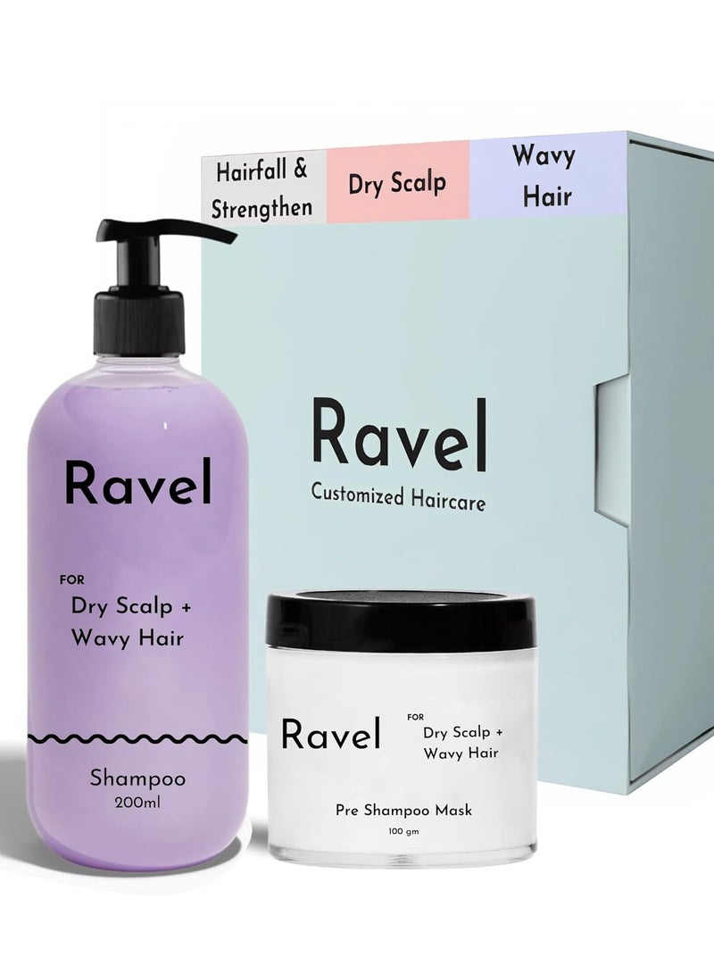 Ravel Customised Hair Care Set For Dry Scalp Wavy , HAIR Shampoo 200ml and Hair mask 100g Pack of 2