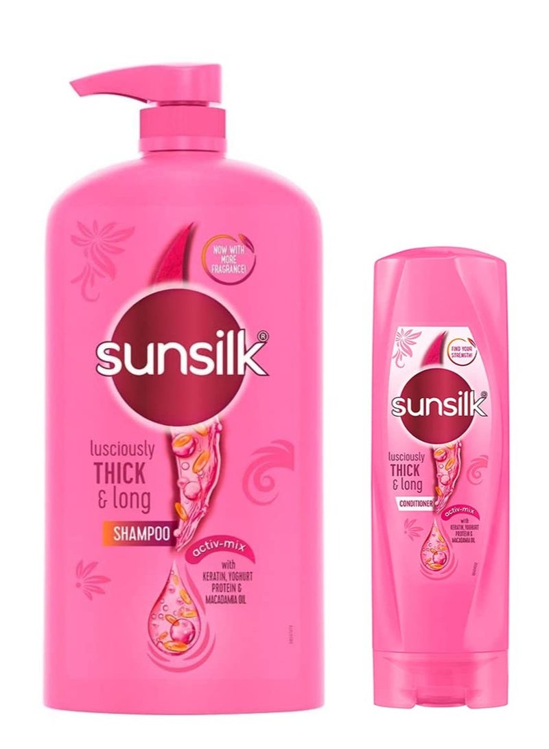 Sunsilk Lusciously Thick Long Shampoo 1L and Thickening Shampoo for Fuller Hair 180ml