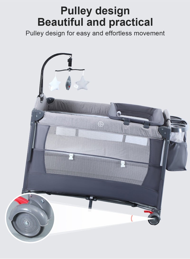 5-In-1 Pack And Play Baby Bedside Sleeper With Bassinet Multifunction Bedside Crib From Newborn To Toddlers