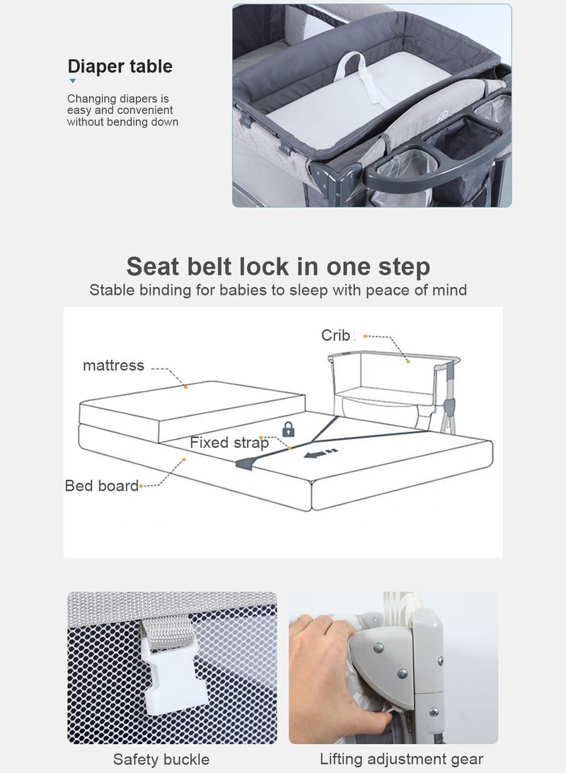 5-In-1 Pack And Play Baby Bedside Sleeper With Bassinet Multifunction Bedside Crib From Newborn To Toddlers