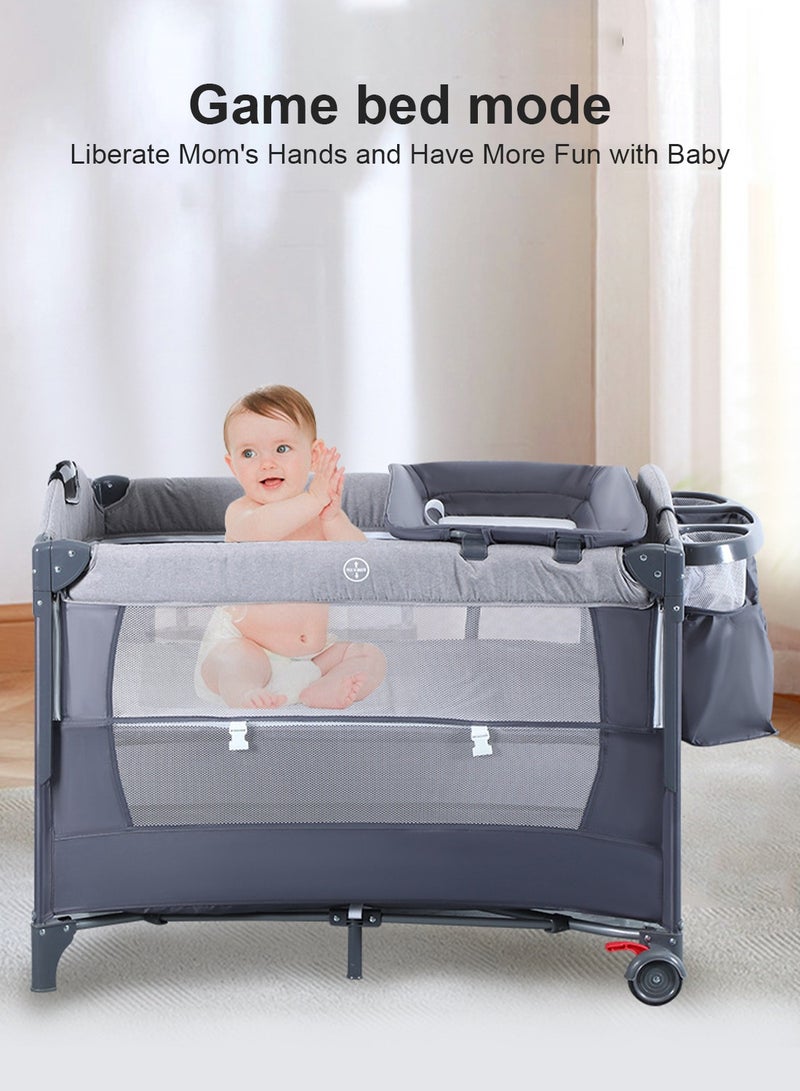 5-In-1 Pack And Play Baby Bedside Sleeper With Bassinet Multifunction Bedside Crib From Newborn To Toddlers