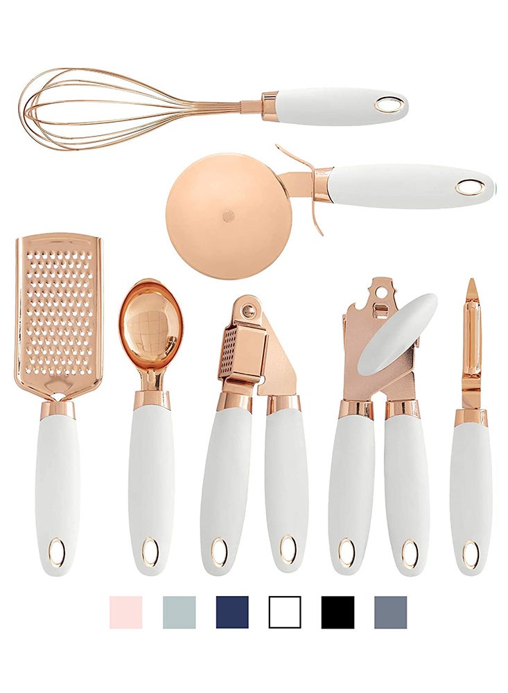 7-Piece Copper Coated Kitchen Gadget Set - Non-stick Utensils with Soft Touch Silicone Handles, Heat-Resistant Design and Easy Cleaning for Kitchen and Home Cooking