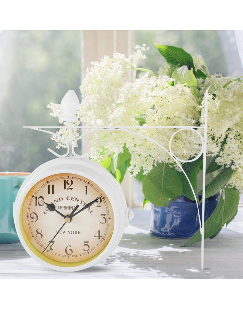 Double Sided Wall Clock  Two Faces Clock Garden Clock Outdoor Clock 8.6inch Retro Double-Sided Wall Clock Full Mold Die Casting  Vintage Hanging Clock for Indoor Outdoors Garden Décor  White