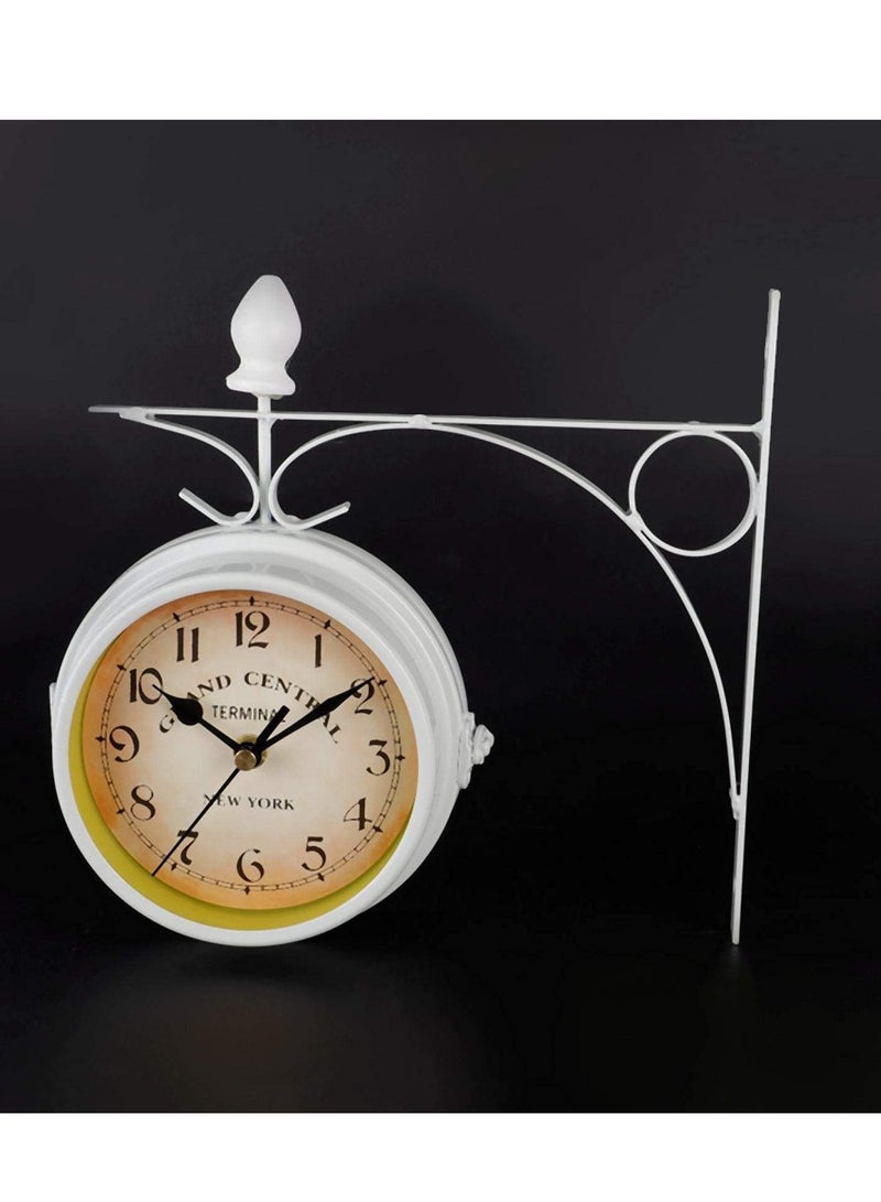 Double Sided Wall Clock  Two Faces Clock Garden Clock Outdoor Clock 8.6inch Retro Double-Sided Wall Clock Full Mold Die Casting  Vintage Hanging Clock for Indoor Outdoors Garden Décor  White