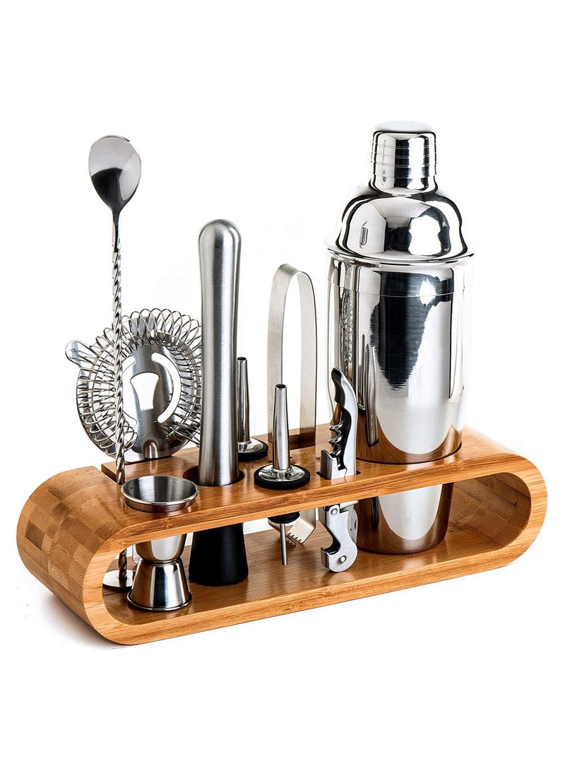 9-Piece Stainless Steel Cocktail Shaker Set with Bamboo Stand
