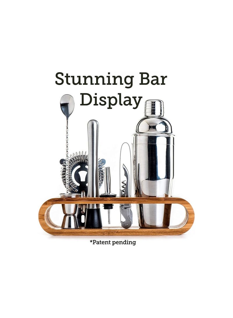 9-Piece Stainless Steel Cocktail Shaker Set with Bamboo Stand