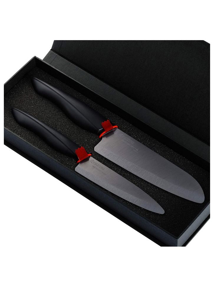 Kyocera Black Ceramic Chefs Santoku Utility Knife 2 Piece Knife Set For Kitchen