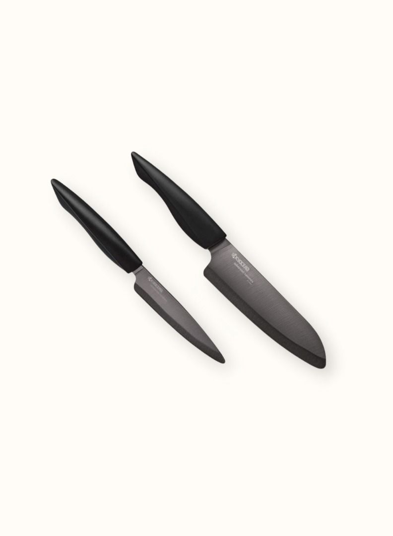 Kyocera Black Ceramic Chefs Santoku Utility Knife 2 Piece Knife Set For Kitchen