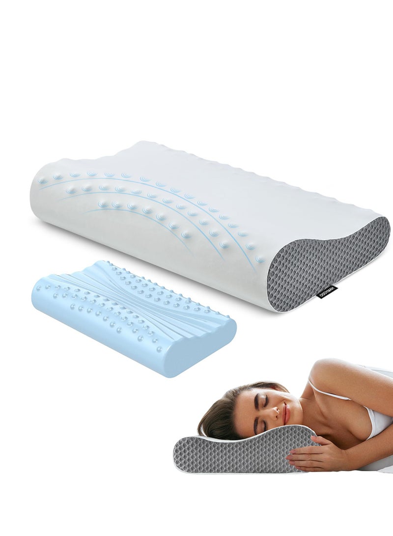 Memory Foam Neck Pillow for Sleeping Cooling Pillow Contour Pillows for Neck and Shoulder Pain Relief Ergonomic Orthopedic Cervical Pillow for Side Back Stomach Sleepers 2 Height Options