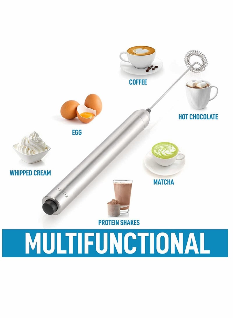 Milk Handheld Mini Mixer - Stainless Steel Coffee Electric Handheld Frother For Coffee, Latte, Frappe - Cordless Battery Operated Electric Whisk & Milk