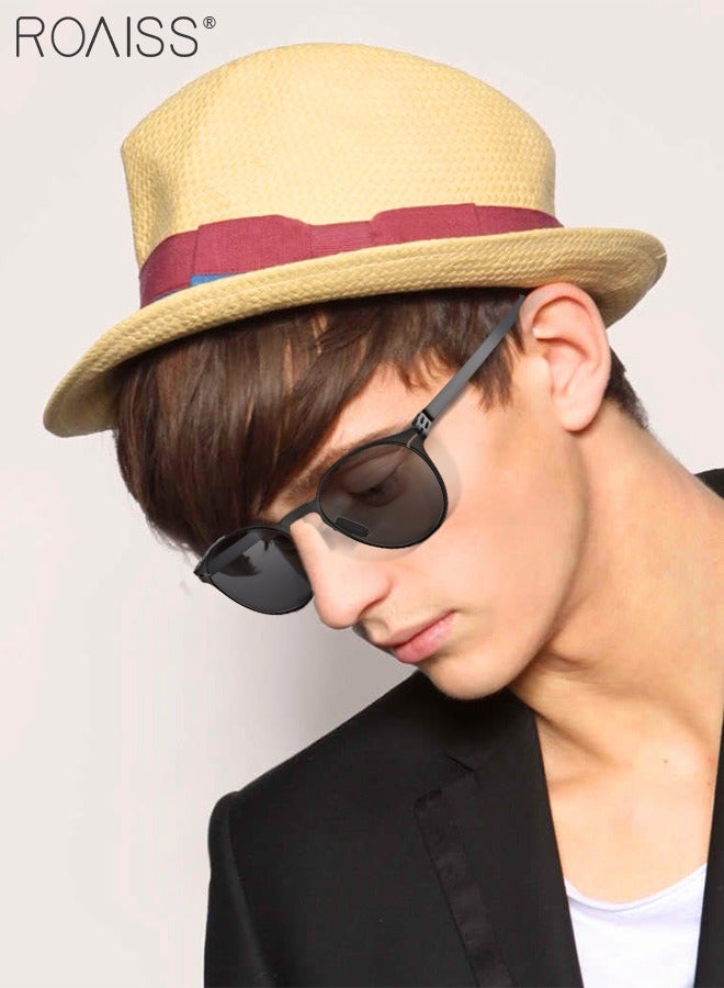 Men's Round Sunglasses UV400 Protection Sun Glasses with Ultralight Metal Frame Fashion Anti-Glare Sun Shades for Men Driving Fishing Traveling Black