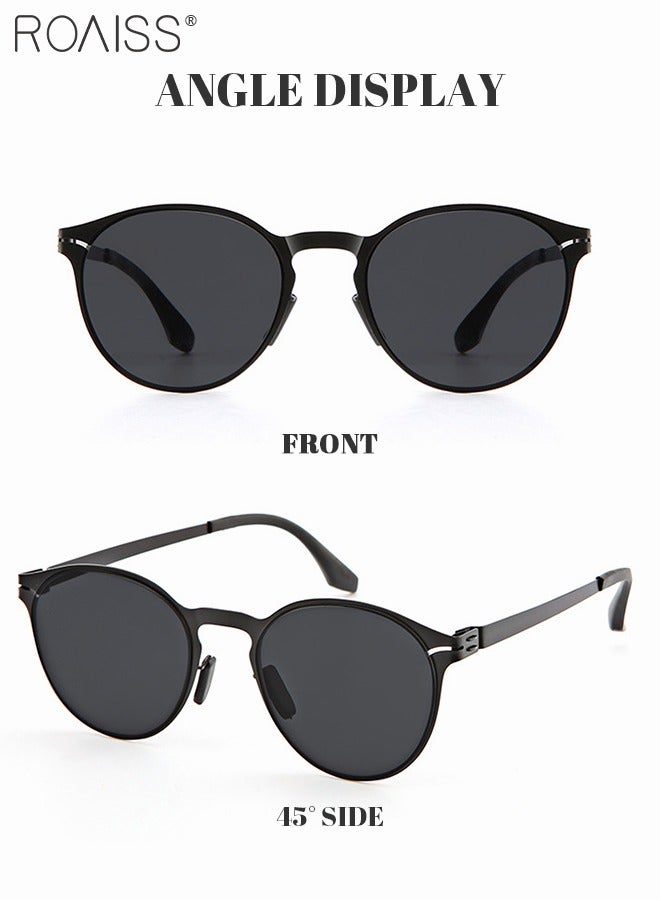 Men's Round Sunglasses UV400 Protection Sun Glasses with Ultralight Metal Frame Fashion Anti-Glare Sun Shades for Men Driving Fishing Traveling Black