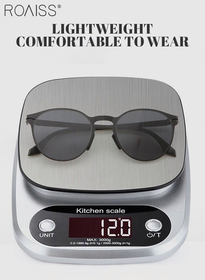 Men's Round Sunglasses UV400 Protection Sun Glasses with Ultralight Metal Frame Fashion Anti-Glare Sun Shades for Men Driving Fishing Traveling Black