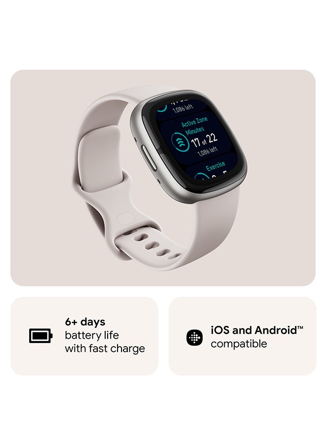 Sense 2, Health and Fitness Smartwatch with built-in GPS, advanced health features, up to 6 days battery life - compatible with Android and iOS Lunar White / Platinum Aluminium