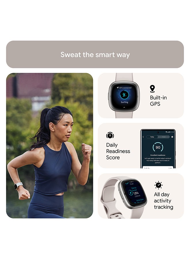 Sense 2, Health and Fitness Smartwatch with built-in GPS, advanced health features, up to 6 days battery life - compatible with Android and iOS Lunar White / Platinum Aluminium