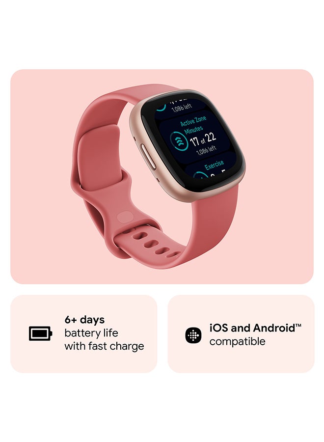 Versa 4, Health & Fitness Smartwatch with Built-in GPS and Up To 6+ Days Battery Life, 6-months Premium Membership Included, compatible with Android and iOS Pink Sand / Copper Rose