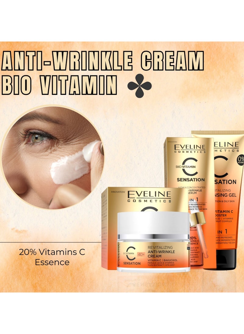 Sensation Pack Anti-Wrinkle (Face Cream, Face Serum, Cleansing Gel)- Gentle Cleansing- Vitamin C Infusion- Skin Brightening- Hydration And Moisturization- Balanced Formula 218ml