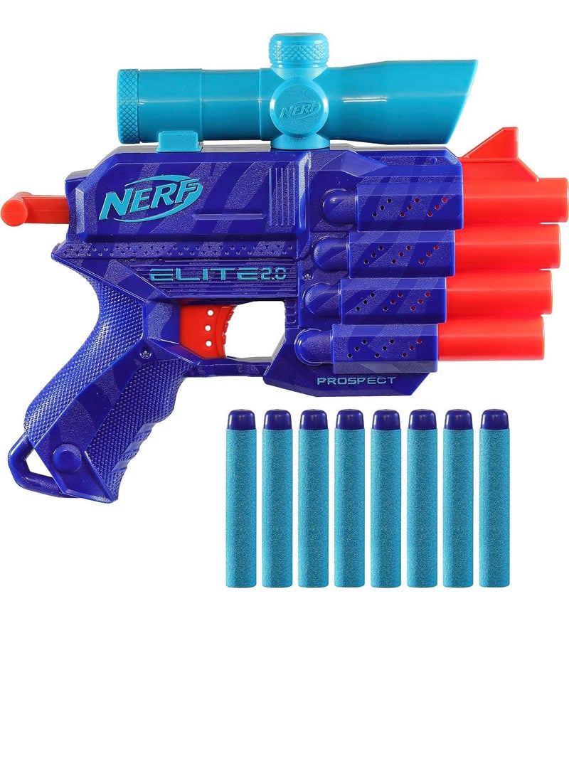 Nerf Hasbro Elite 2.0 Prospect QS-4 Blaster Wild Edition Color Design 8 Nerf Elite Darts 4-Dart Blasting Targeting Scope Pull Back Priming