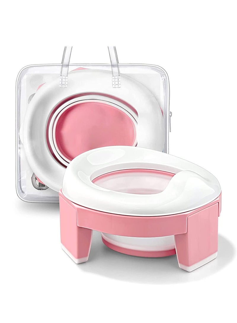 Portable Potty Training Seat for Toddler Kids - Foldable Training Toilet for Travel with Travel Bag and Storage Bag, Potty Training Toilet for Outdoor and Indoor Easy to Clean(Pink)