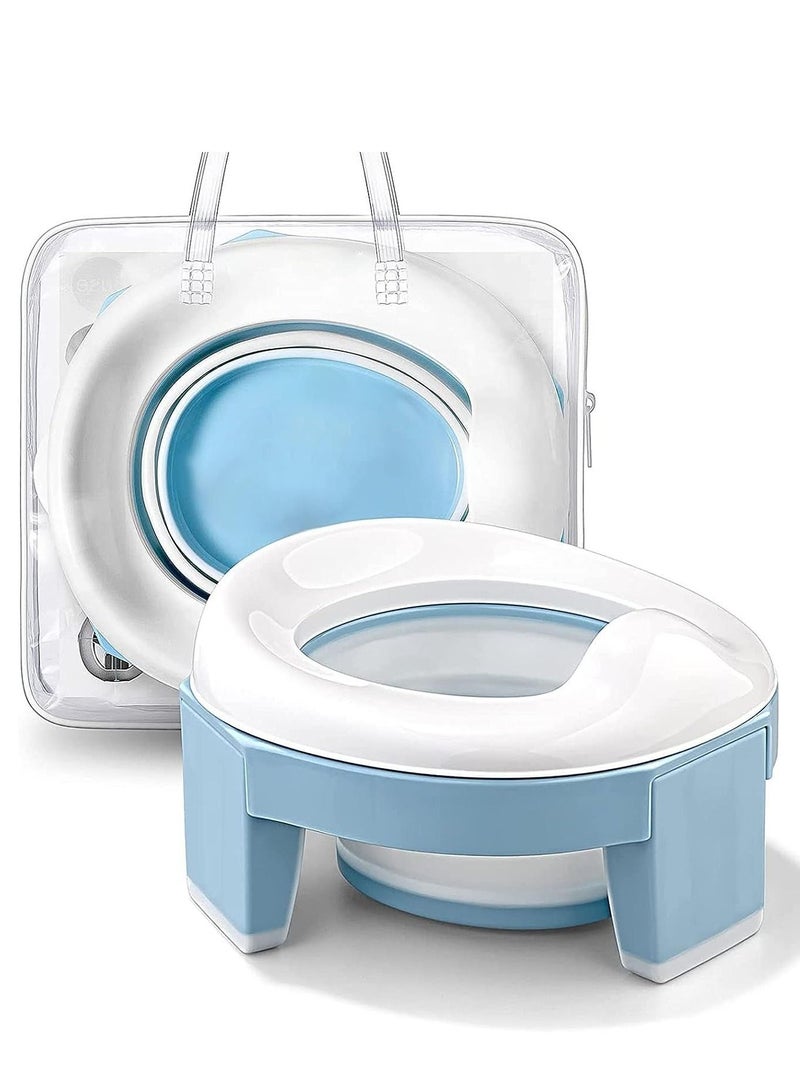 Portable Potty Training Seat for Toddler Kids - Foldable Training Toilet for Travel with Travel Bag and Storage Bag, Potty Training Toilet for Outdoor and Indoor Easy to Clean(Blue)