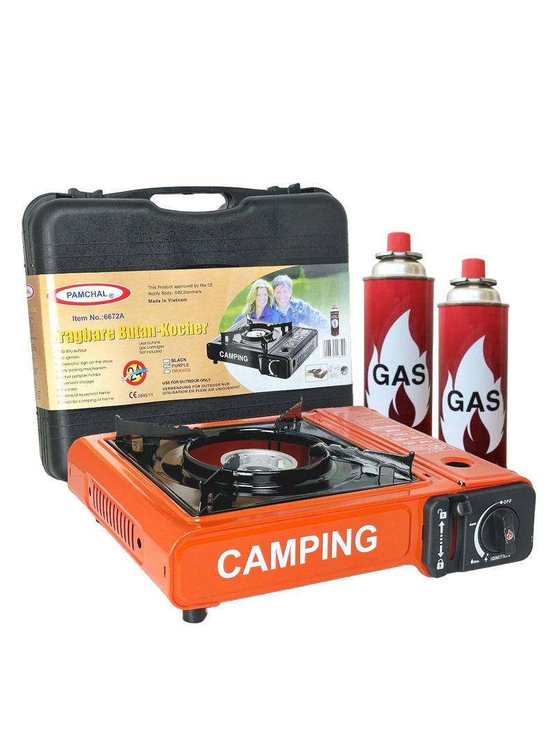Camping Stove with Box and 2-Pieces Butane Gas Cartridge Red