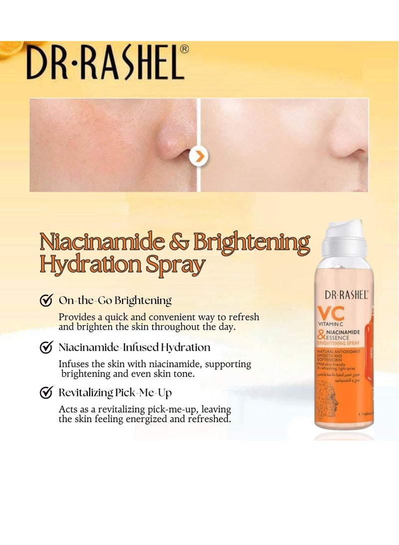 Vitamin C And Niacinamide Skin Care Set Composed Brightening Spray Primer Serum Essence Mask Moisturizes Skin Even Tone Orange 335grams