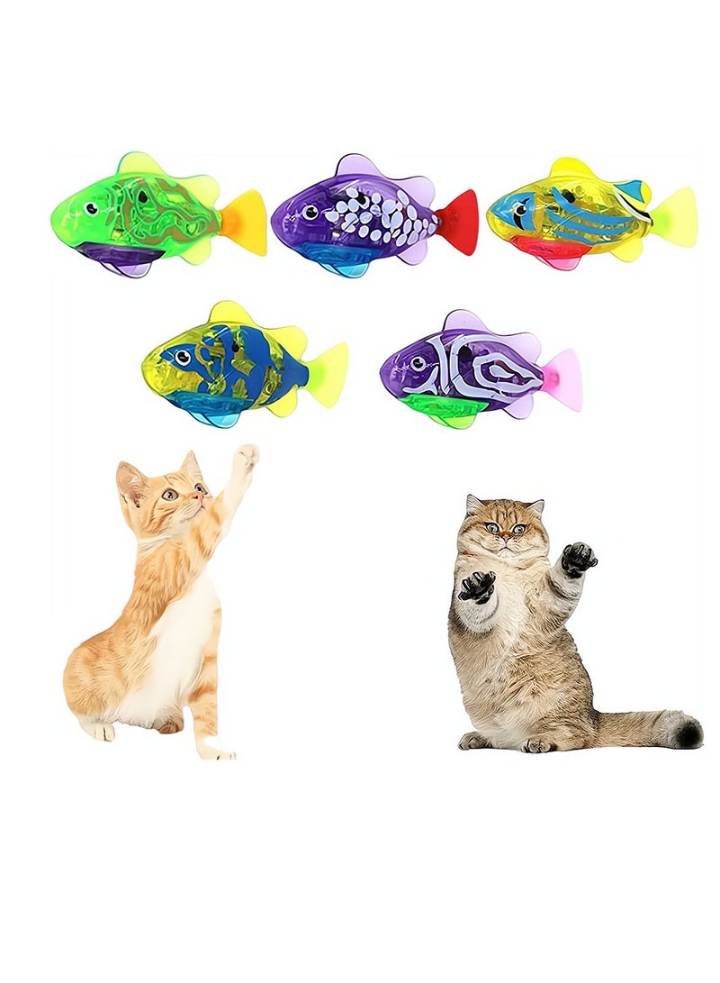 Electric Fish for Cats 5Pcs Robot Fish Cat Toy Interactive Robot Swimming Fish Toys for Cat Activated Swimming in Water with Led Light Plastic Fish Toy Gift Stimulate Cat's Hunter Instincts