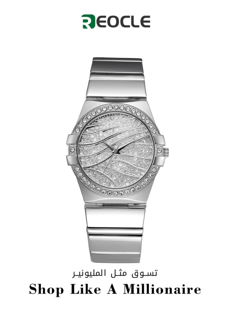 Women's Diamond Watch Iced Out Watch Bling Rhinestone Watch Luxury Crystal Quartz Wristwatch Classic Steel Band Round Dial Dress Watch