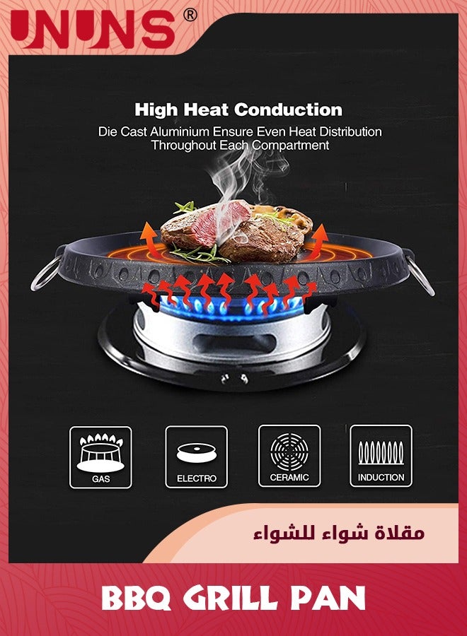 BBQ Grill Pan,32cm Nonstick Round Aluminum Induction Grill Pans Korean BBQ Grill For Stove Tops,Maifan Coated Surface Non-stick Smokeless Barbecue Plate For Indoor Outdoor BBQ,Round