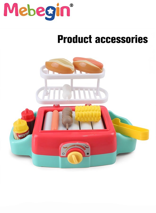 BBQ Grill Toy Set with Rich Accessories, Simulated Automatic Grill with Light and Sound, Kids Kitchen Role Toy Set, Educational Toys for Kids, Perfect for Hand-on Ability, 20*17*7cm