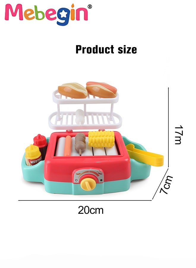 BBQ Grill Toy Set with Rich Accessories, Simulated Automatic Grill with Light and Sound, Kids Kitchen Role Toy Set, Educational Toys for Kids, Perfect for Hand-on Ability, 20*17*7cm