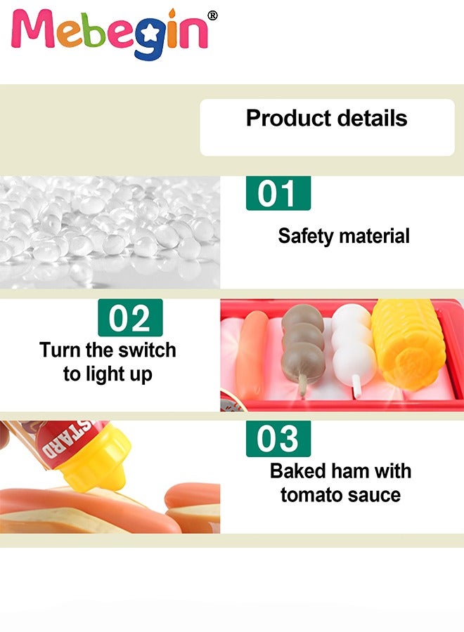 BBQ Grill Toy Set with Rich Accessories, Simulated Automatic Grill with Light and Sound, Kids Kitchen Role Toy Set, Educational Toys for Kids, Perfect for Hand-on Ability, 20*17*7cm