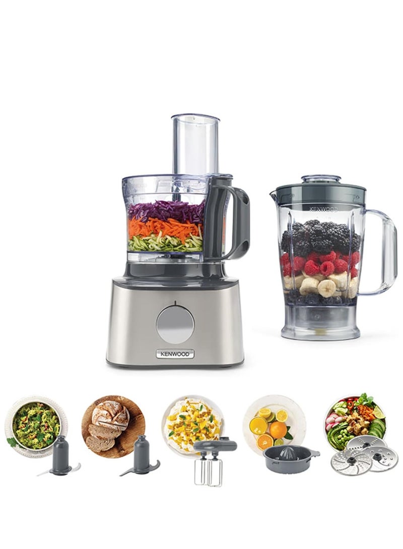 Food Processor Multi-Functional With 3 Stainless Steel Disks, Blender, Dual Metal Whisk, Dough Maker, Citrus Juicer 800 W FDM301SS SILVER