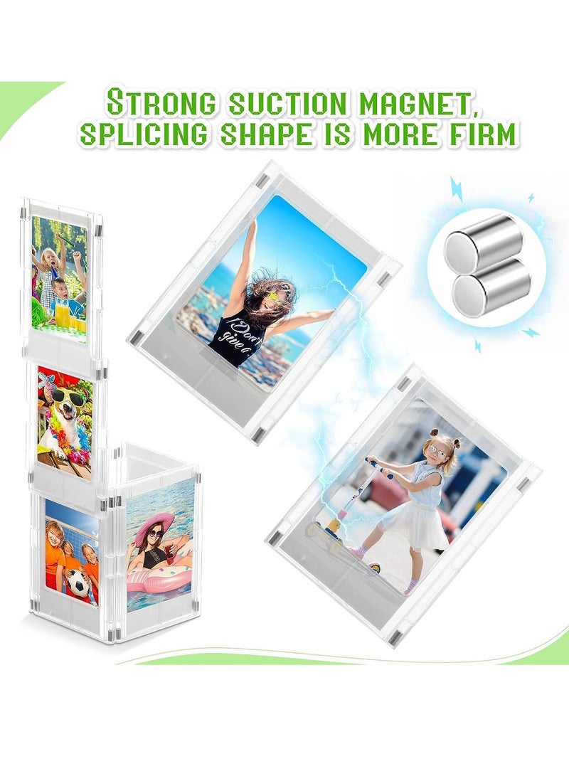 Magnetic Picture Frame Photo Creative Absorbable Magnetic Mini3 Storage Refrigerator Magnet Small Picture Holder Table Photo Frame Set Clear Photo Display Compatible with Fujifilm Instax Film 4PCS