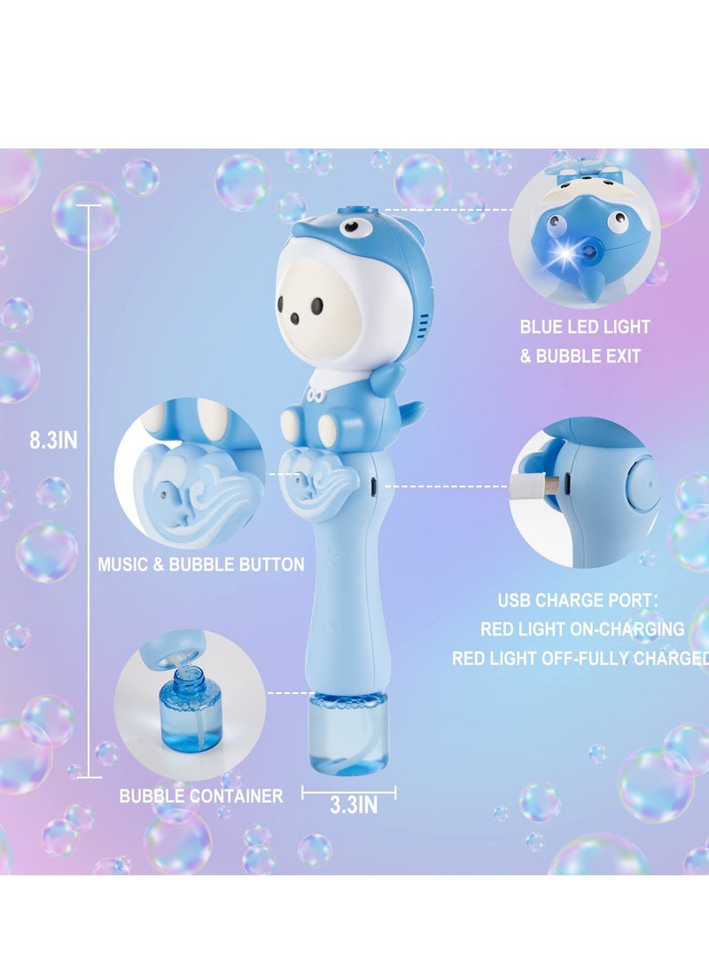 Rechargeable Bubble Machine for Kids Automatic Multifunction Electric Dolphin Bubble Maker with Music and Lights USB Rechargeable Leakproof Bubble Bottle Outdoor Toy Gift for Kids 3-8 Years Old