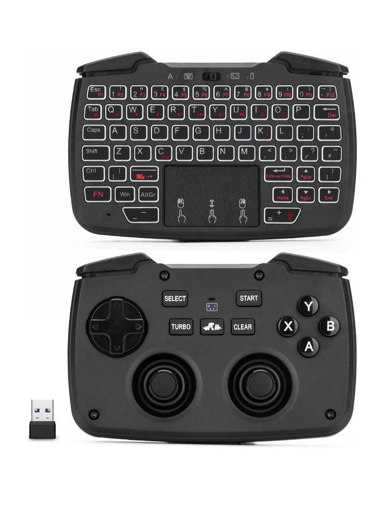 RK707 Mini Keyboard and Mouse Combo with Trackpad Media Keyboard Mouse with Game Controller 62-Key Rechargeable Backlit Turbo Vibration for PC Raspberry pi2 Android TV Google TV