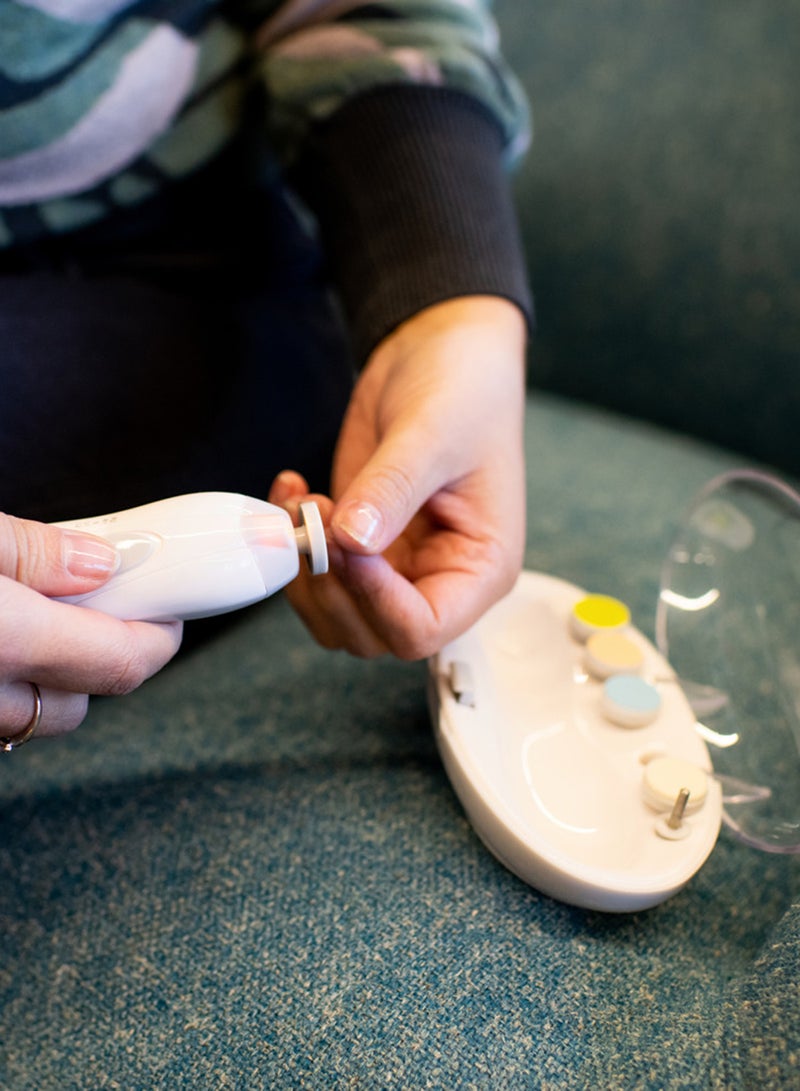 Electric Baby Nail File Trimmer, Battery-Powered Infant Nail Clipper with LED Light and Six Filing Heads for Baby and Adult Use