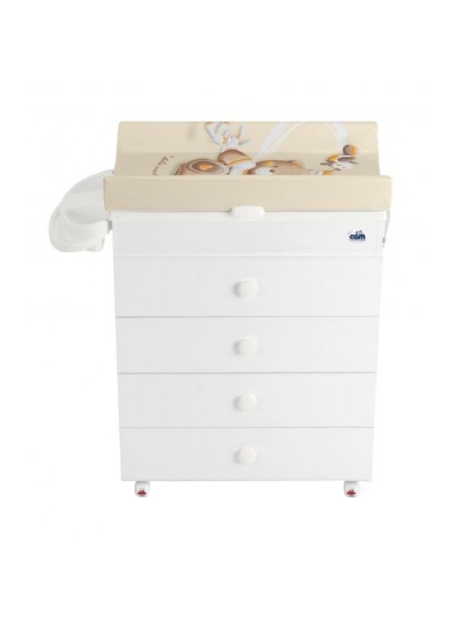 Baby Changing Station With Cabinet - Beige/White - Baby Bath, Made In Italy, Changing Station With Drawers, 3 Products In One, Diaper Changing Table, With Wheels, Wood Changing Cabinet