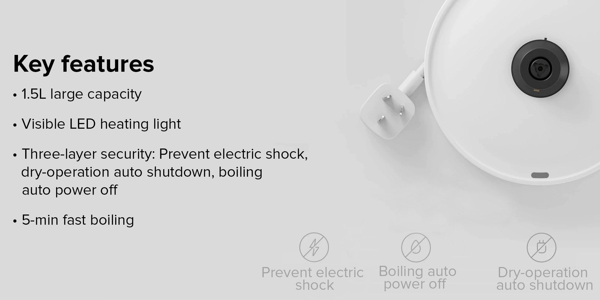 Mijia Electric Water Kettle 1.5L 1.5 L 1800 W PAA1095W-AUzxc White