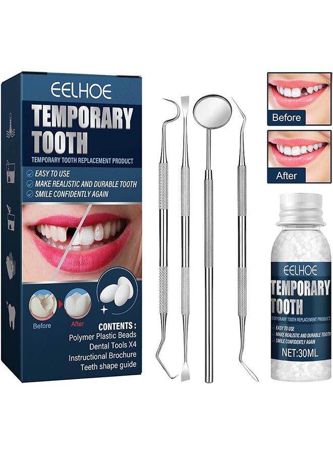 Temporary Teeth Repair Kit, Tooth Repair Kit For Missing Teeth, Cavity Filler For Teeth, Temp Tooth Beads With 4 Dental Tools, Repair Missing Or Broken Teeth, Snap On Instant And Confident Smile