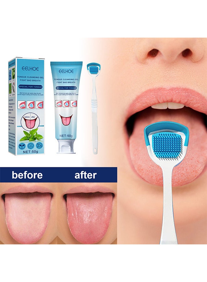 Tongue Cleaning Gel Set, Tongue Cleaner Gel With Tongue Brush, Tongue Scraper Scrubber For Adults With Cleaning Gel, Easy To Use For Adults Kids