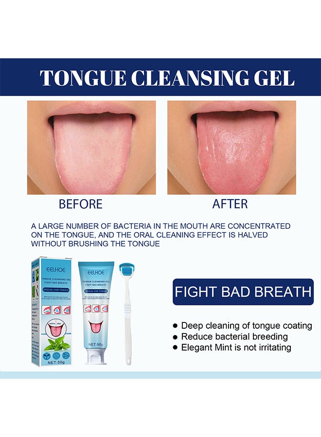 Tongue Cleaning Gel Set, Tongue Cleaner Gel With Tongue Brush, Tongue Scraper Scrubber For Adults With Cleaning Gel, Easy To Use For Adults Kids