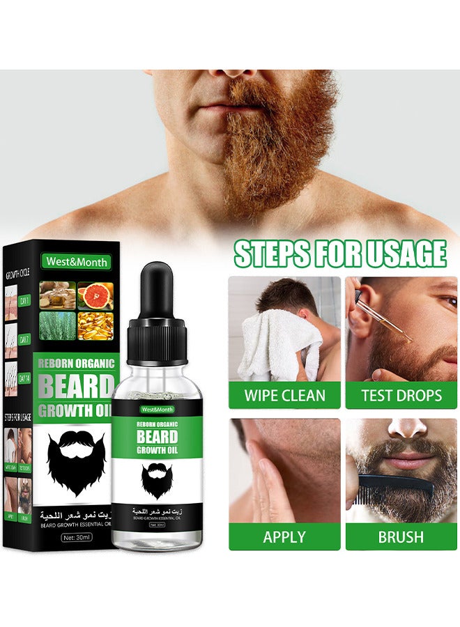 Beard Growth Oil - For Beard More Full And Thick - Beard Growth Serum Of Plant Extraction - Pure Natural Promote Beard And Hair Growth