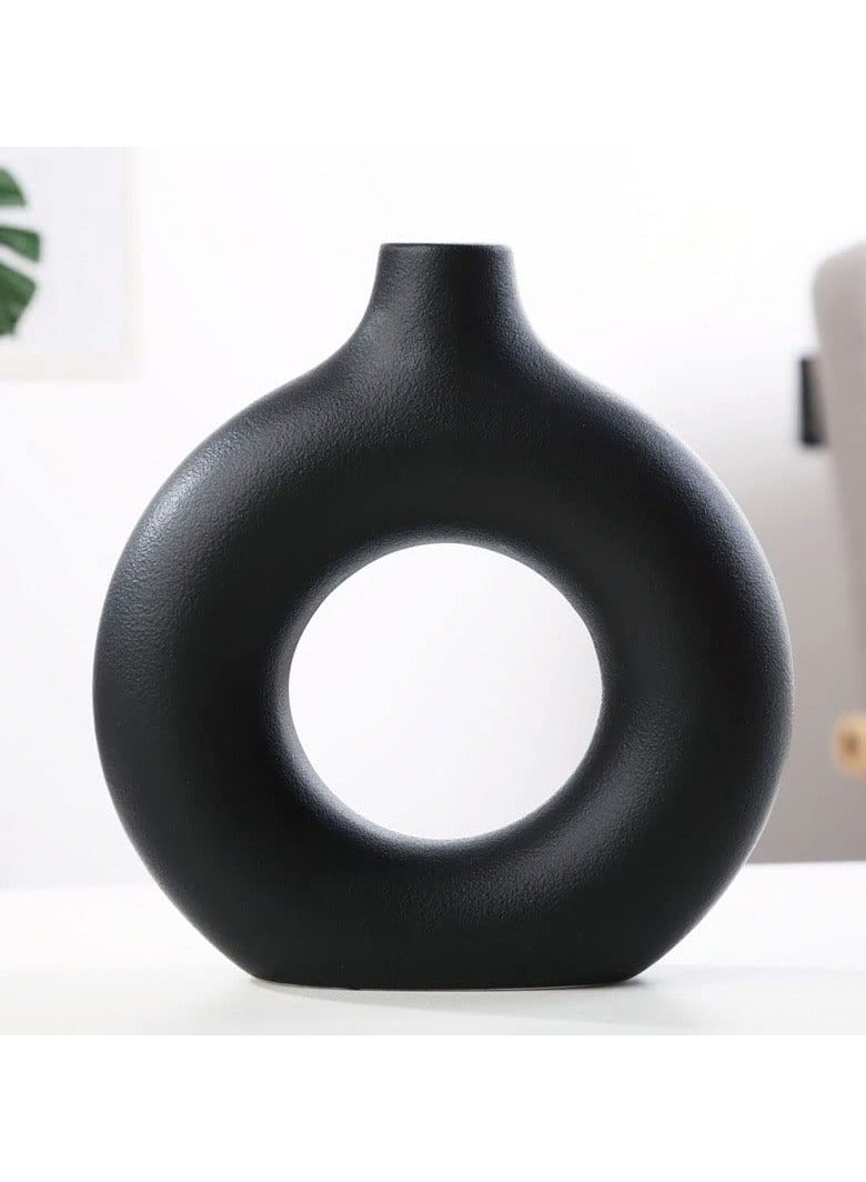 Premium Black Ceramic Nordic Boho Modern Minimalist Design Big Flower Vase - Large| for Elegant Home Décor | Living Room Centerpiece Flower Vase | Gifting
