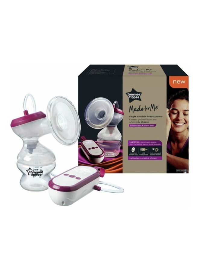 MadeFor Me Single Electric Breast Pump, Strong Suction, SOft Feel, USB Rechargeable, Quiet, Portable, Express Modes, Baby Bottle Included