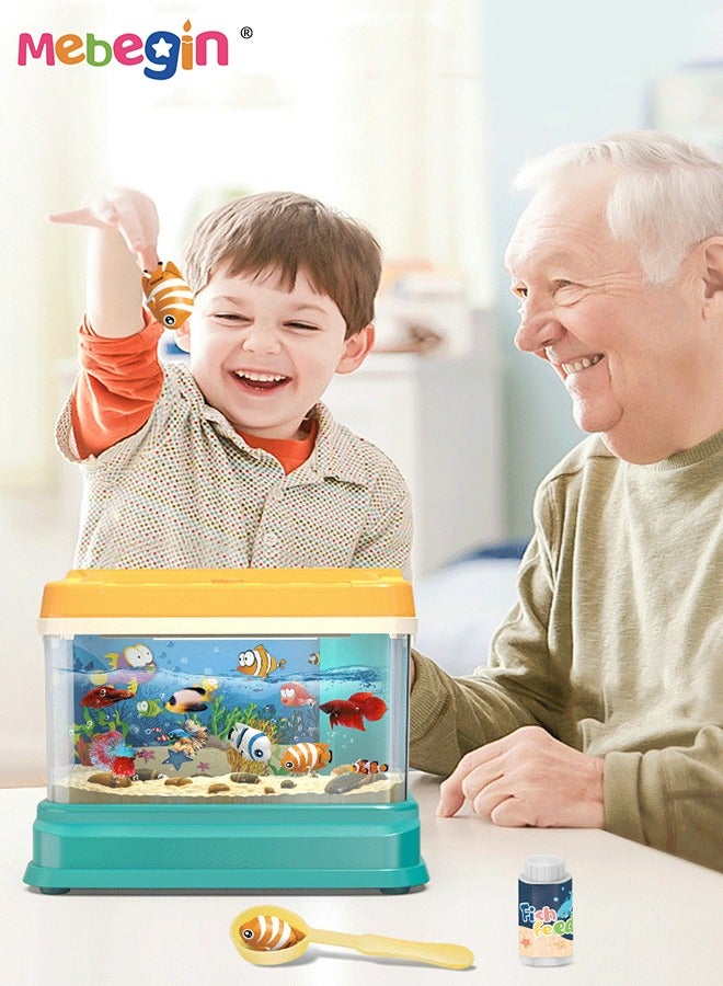 Aquarium Fishing Toy with Water Circulation System, Light and Music, Fish Tank Building Set with 1 Bottle of Fish Feed, 2 Two Moving Fish, 2 Fishing Poles and Other Accessaries, Fun to Play with Friends and Family