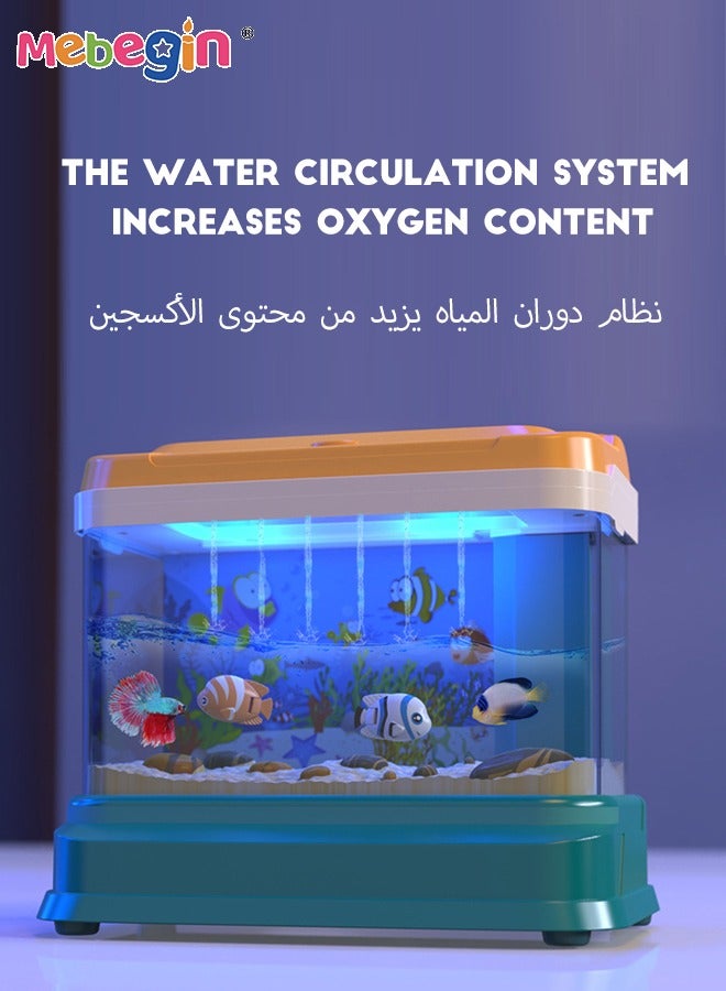 Aquarium Fishing Toy with Water Circulation System, Light and Music, Fish Tank Building Set with 1 Bottle of Fish Feed, 2 Two Moving Fish, 2 Fishing Poles and Other Accessaries, Fun to Play with Friends and Family
