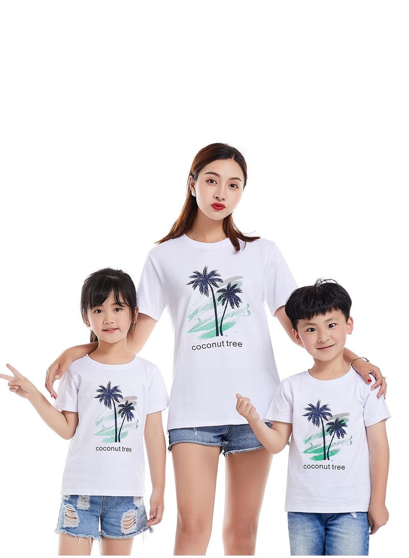 Unisex Family Couple Parent-Child clothing Coconut Tree Pattern T-shirt White